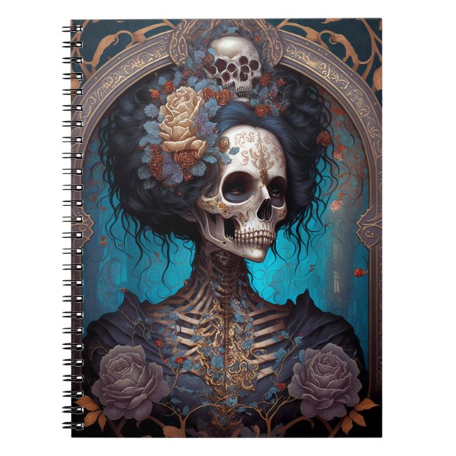 Goth Skeleton Skull Woman Gothic Anteckningsbok (Framsidan)