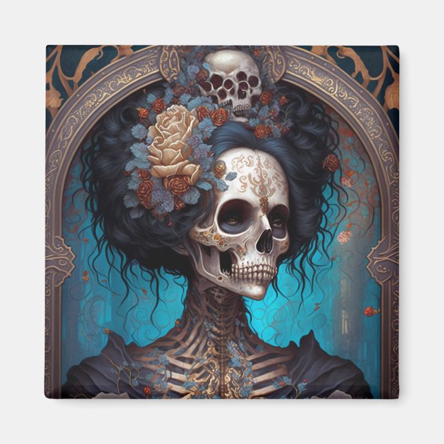 Goth Skeleton Skull Woman Gothic Magnet (Framsidan)