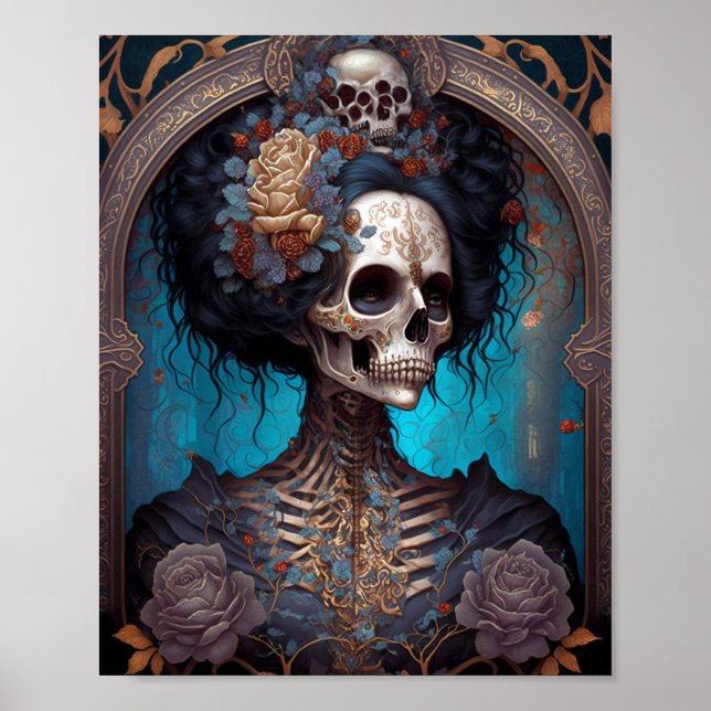 Goth Skeleton Skull Woman Gothic Poster (Framsidan)