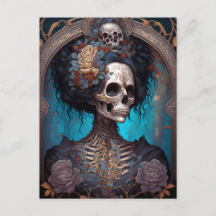 Goth Skeleton Skull Woman Gothic Vykort