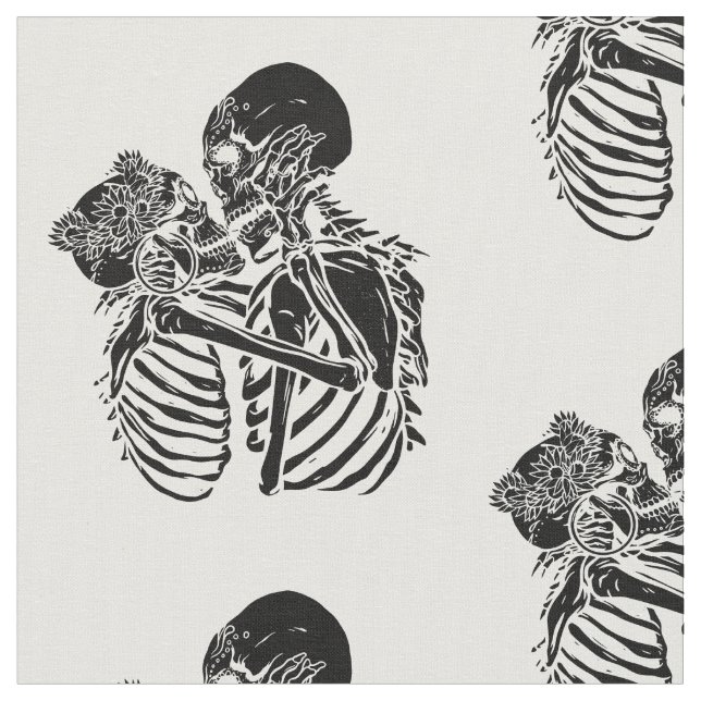Goth skelett älskare valentines tyg (Närbild)