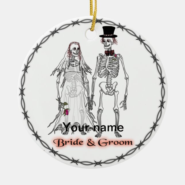 Goth Skelett Bröllad Ornamenter Julgransprydnad Keramik (Framsidan)