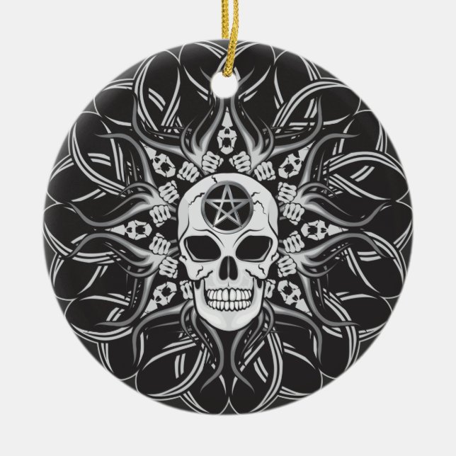 Goth Skull Julgransprydnad Keramik (Framsidan)