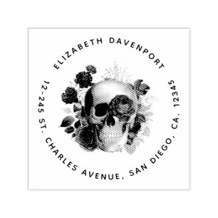 Goth Skull med Flowers & Löv Självfärgande Stämpel