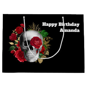 Goth Skull med Red Flowers & Guld Löv Birthday