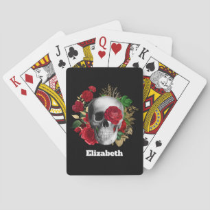 Goth Skull med Red Flowers & Guld Löv Casinokort