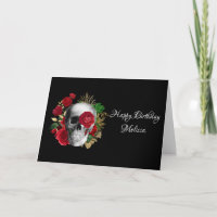 Goth Skull med Red Flowers & Guld Löv