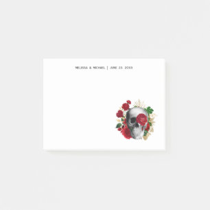 Goth Skull med Red Flowers & Guld Löv Post-it Block