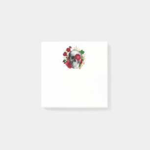 Goth Skull med Red Flowers & Guld Löv Post-it Block
