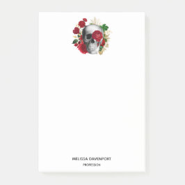 Goth Skull med Red Flowers & Guld Löv Post-it Block