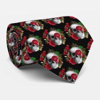 Goth Skull med Red Flowers & Guld Löv