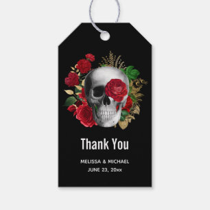 Goth Skull med Red Flowers Tack Presentetikett