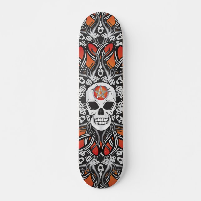 Goth Skull - Orange skate Skateboard Bräda 20,5 Cm (Framsida)