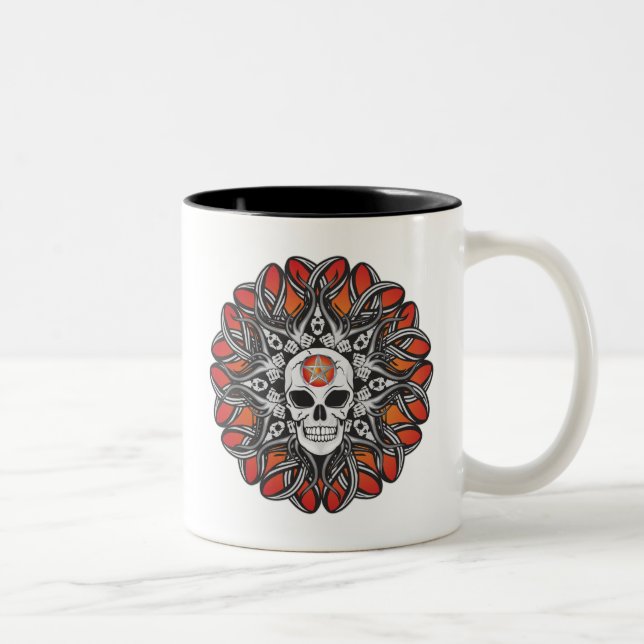 Goth Skull - Orange Två-Tonad Mugg (Höger)