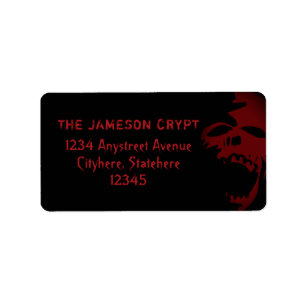 Goth Skull Red and Black Horror Theme Halloween Adressetikett