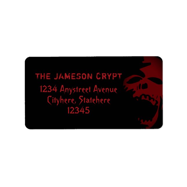 Goth Skull Red and Black Horror Theme Halloween Adressetikett (Framsidan)