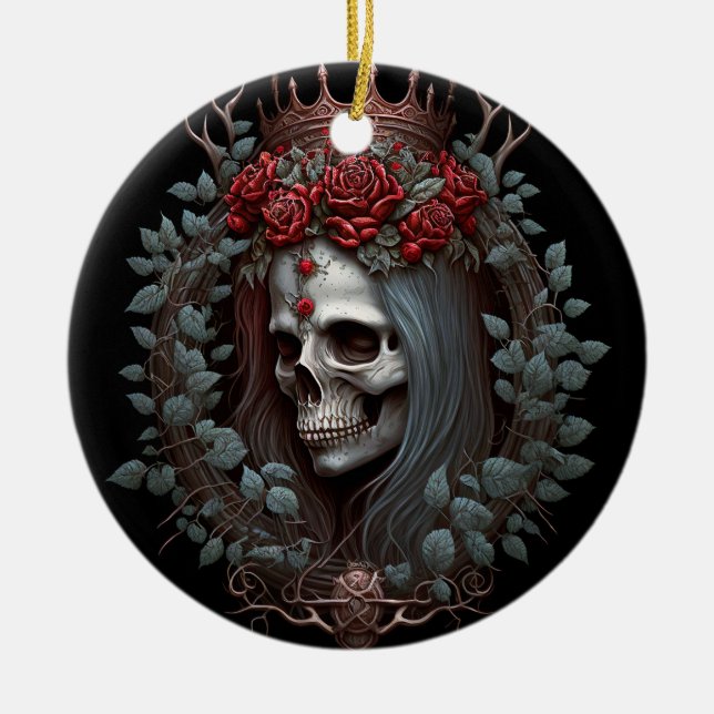 Goth Skull Ro Krona Gothic Julgransprydnad Keramik (Framsidan)