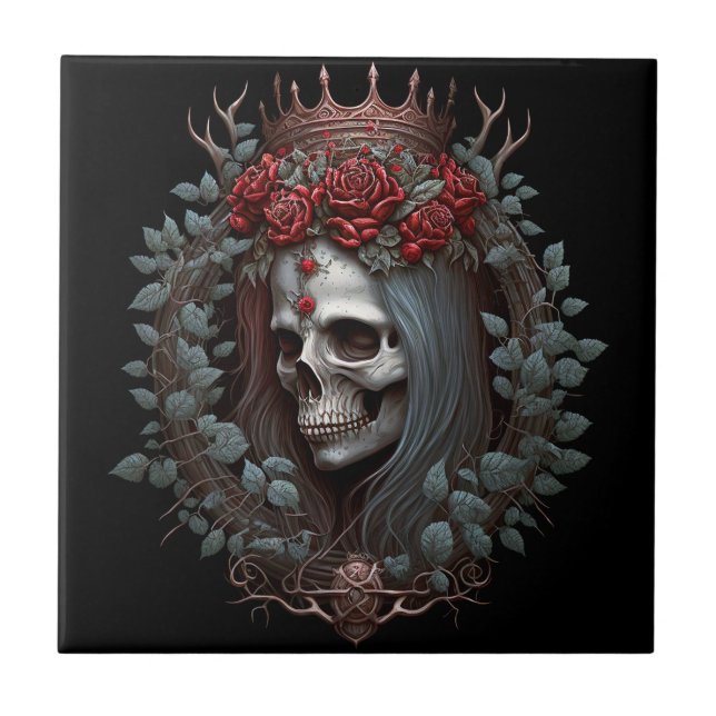 Goth Skull Ro Krona Gothic Kakelplatta (Framsidan)