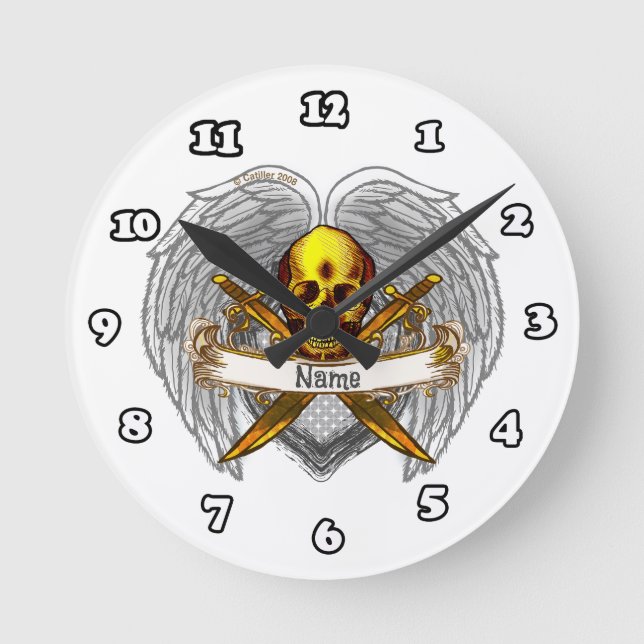 Goth skull Warrior Clock Rund Klocka (Framsida)