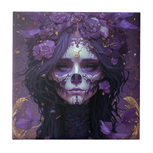 Goth Skull Woman Mörk Fantasy Art Kakelplatta
