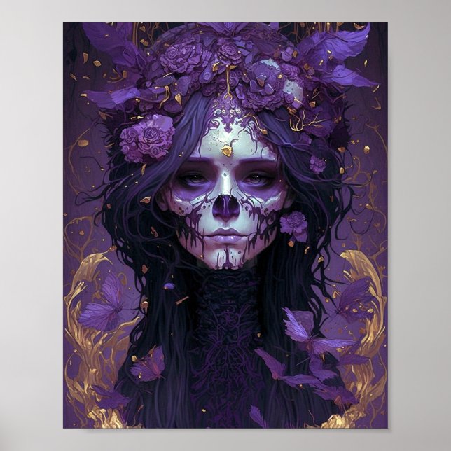 Goth Skull Woman Mörk Fantasy Art Poster (Framsidan)