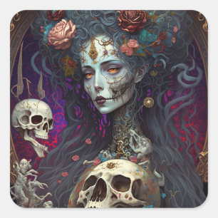Goth Skull Zombie Woman Gothic Fyrkantigt Klistermärke