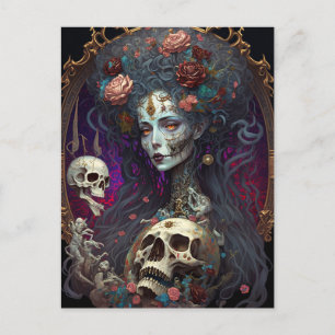 Goth Skull Zombie Woman Gothic Vykort