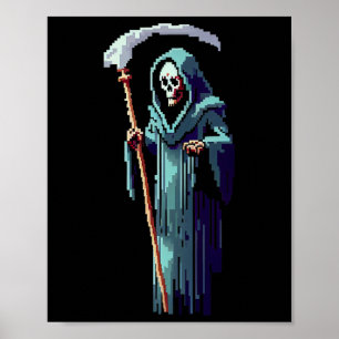 Goth spelare 8 Bit Pixel Art Videospel Grim Reaper Poster