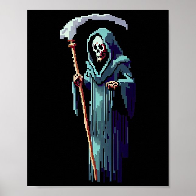 Goth spelare 8 Bit Pixel Art Videospel Grim Reaper Poster (Framsidan)