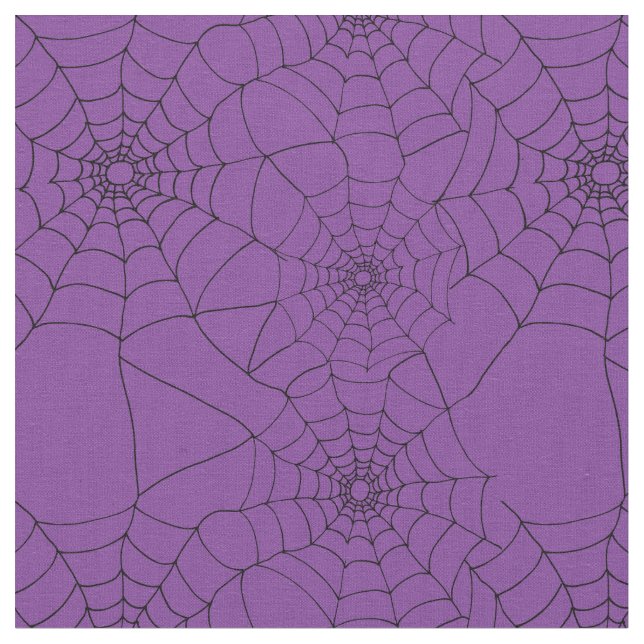 Goth Spindelnät Cobwebs Lila Patterned Tyg (Närbild)