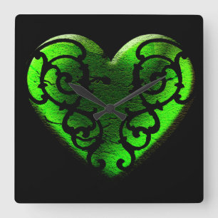 Goth St. Patrick's Day Grönt Heart Clock Fyrkantig Klocka