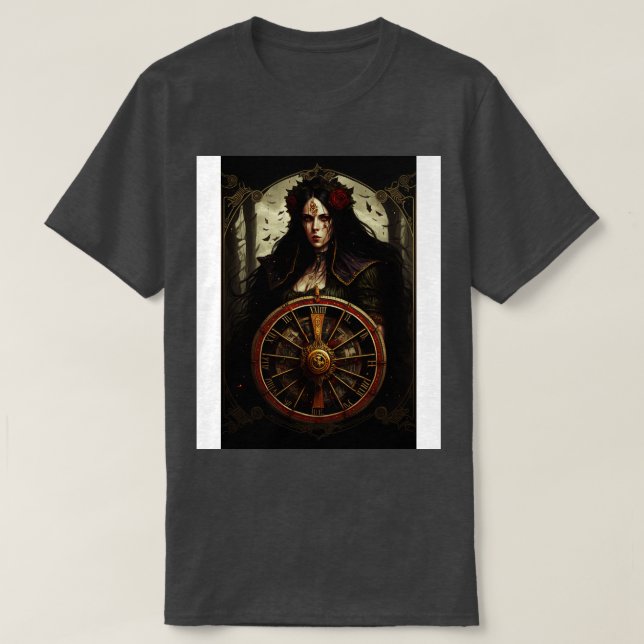 Goth Stil Tarot Wheel of Fortune 1 T Shirt (Design framsida)