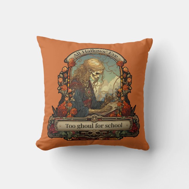 Goth Student Skeleton Funny Quote Halloween Kudde (Framsida)
