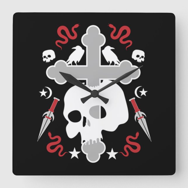 Goth Subculture Skull och Kor Fyrkantig Klocka (Framsida)