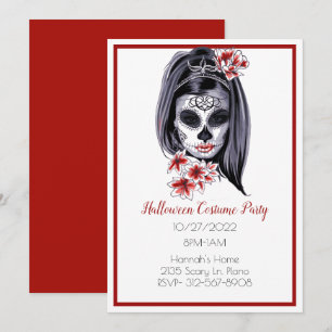 Goth Sugar Skull Girl Halloween-inbjudan Inbjudningar