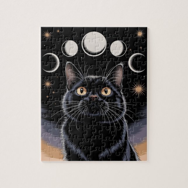 Goth Svart Katt, Goth Present, Häxans Timme Svart  Pussel (Vertikal)