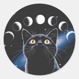 Goth Svart Katt, Goth Present, Häxans Timme Svart Runt Klistermärke
