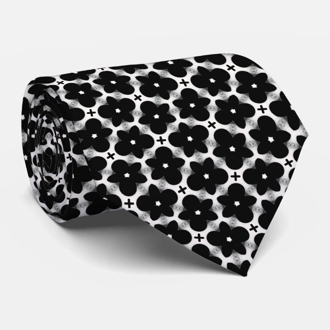Goth Svarta Blommor och Vit Slipsknut Slips (Rullad)