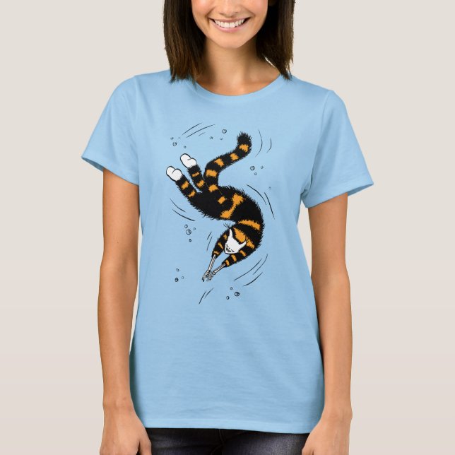 Goth Swimming Cat Skeleton T Shirt (Framsida)