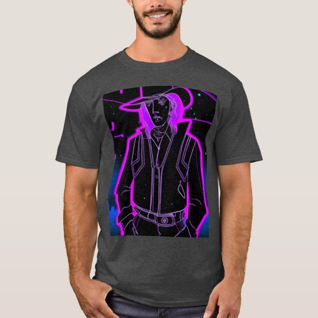 Goth Synthwave Outrun Goth Cowboy girl T Shirt (Framsida)