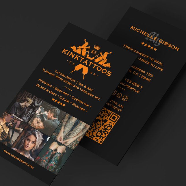Goth tatuering konstnär Orange Svart Tattooist Visitkort (Goth Tattoo Artist Orange Black Tattooist Business Card
)