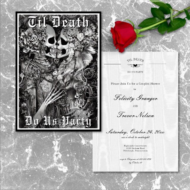 Goth Til Death Do US Party Skeleton Par Shower Inbjudningar (Goth Til Death Do Us Party Skeleton Couples Shower Invitation)