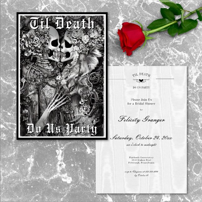 Goth Til Döden Skiljer Oss Åt Skelett Bröllopsdusc Inbjudningar (Goth Til Death Do Us Party Skeleton Bridal Shower Invitation)