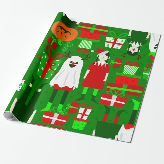 goth tjej halloween christmas spöke presentpapper (Utrullad)