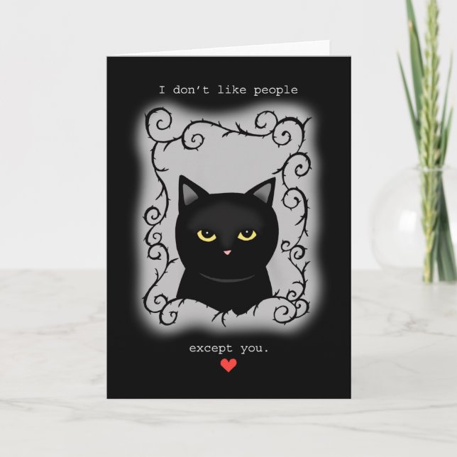 Goth Valentine Grumpy Black cat Kärlek-årsdagen Kort (Framsida)