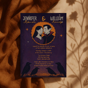 Goth Vampire Couple - Mörk Halloween Bröllop Inbjudningar