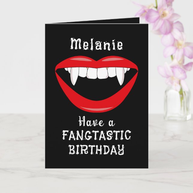 Goth Vampire Fangs Birthday Card Kort (Orkide)