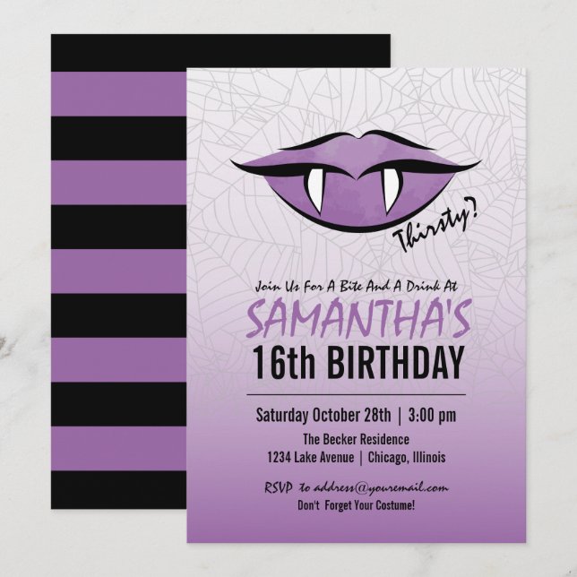 Goth Vampire Läppar Halloween Birthday Investigati Inbjudningar (Fram/baksida)