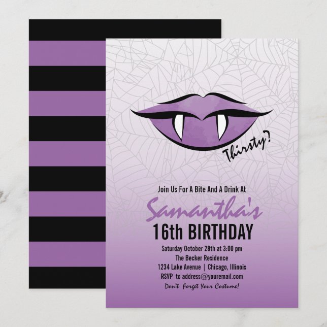 Goth Vampire Läppar Halloween Birthday Investigati Inbjudningar (Fram/baksida)