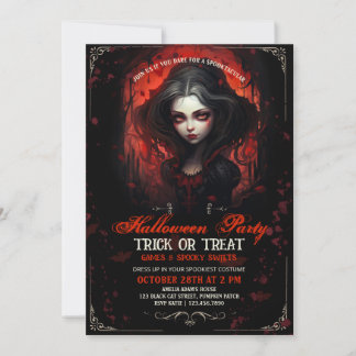Goth Vampire tjej Halloween Inbjudningar